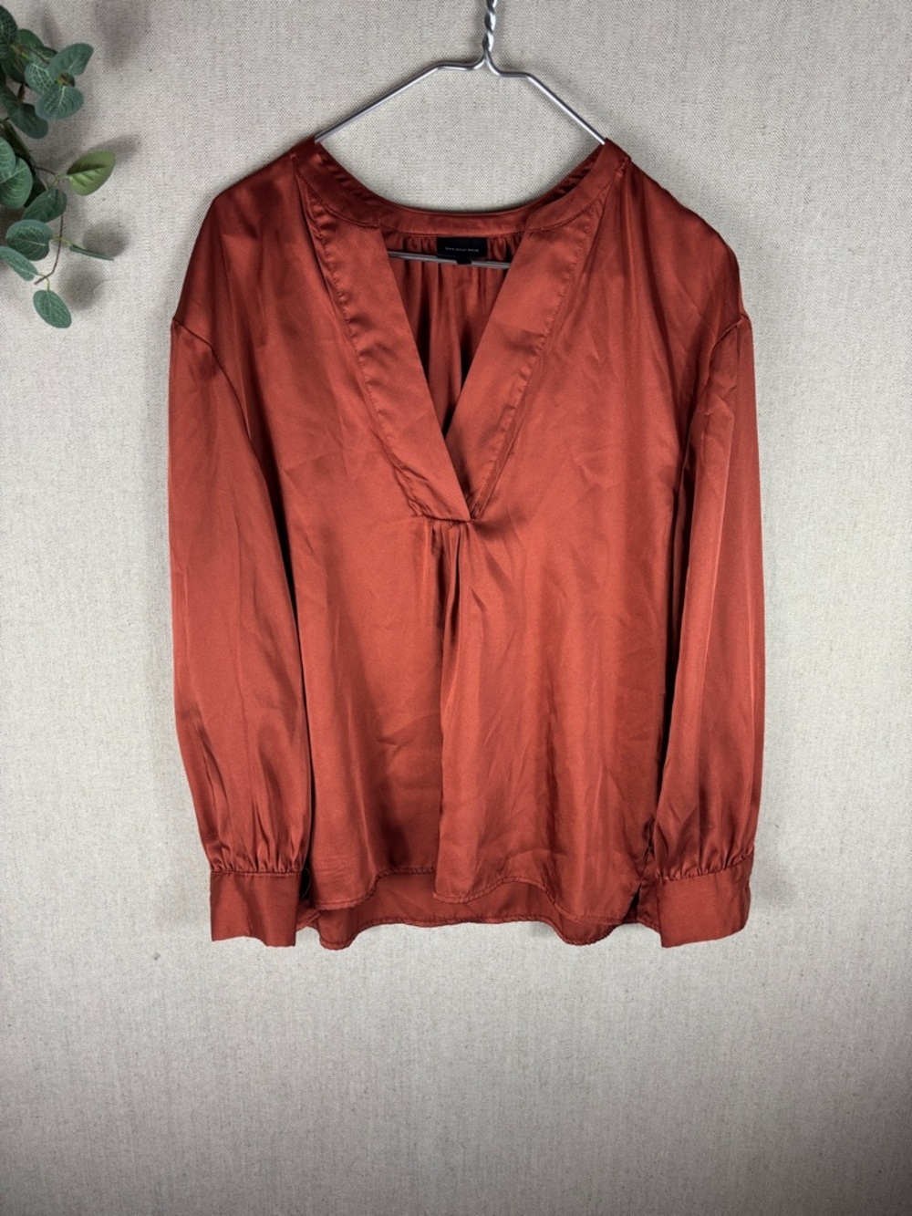 Who What Wear > Rust Satin V Neck Blouse Large